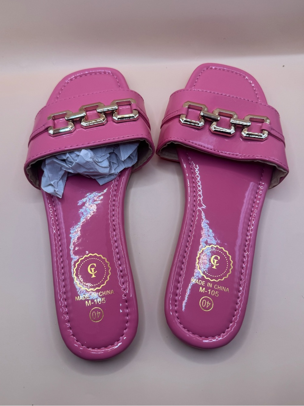 Chain-Accent Pink Slide Mules - Women